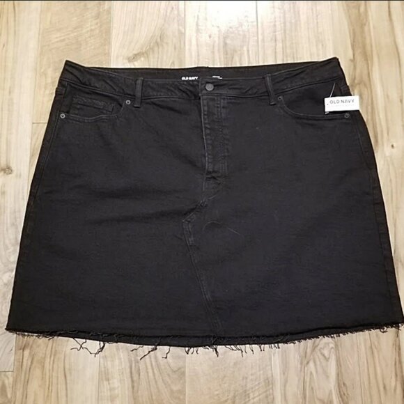 New Old Navy Skirt Plus Size 24 Women Black High Rise Denim Dark Wash Button Fly - Picture 1 of 8